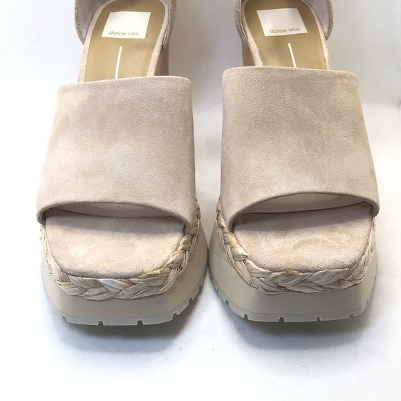 Dolce Vita Parle Ankle Strap Suede Light Tan Wedge Platform Sandals - Picture 4 of 10